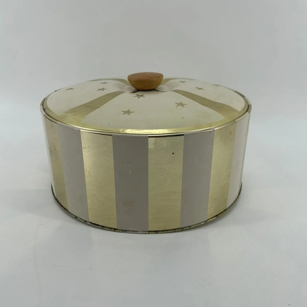 Vintage Guildcraft Gold & Cream Striped Metal Tin Bar Insulated Ice Bucket MCM